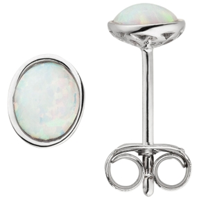 Ohrstecker aus 925 Silber rhodiniert mit Opal-Imitationen oval mit Schimmer Ohrstecker aus 925 Silber rhodiniert mit Opal-Imitationen oval mit Schimmer