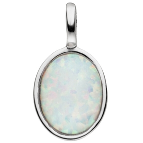 Anhänger aus 925 Silber rhodiniert mit Opal-Imitation oval mit Schimmer Damen