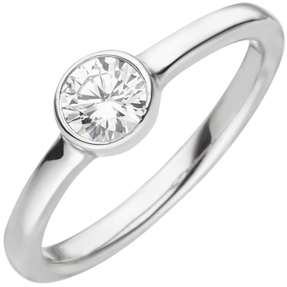 Zeitloser Solitär Ring aus 925 Silber rhodiniert mit Zirkonia Fingerring Damen