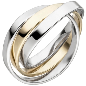 3-er Ring aus 925 Silber rhodiniert bicolor vergoldet verschlungen Fingerring 3-er Ring aus 925 Silber rhodiniert bicolor vergoldet verschlungen Fingerring