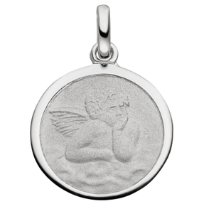 Anhänger Engel aus 925 Silber mattiert rhodiniert rund Ø14,5mm Amulett Medaille
