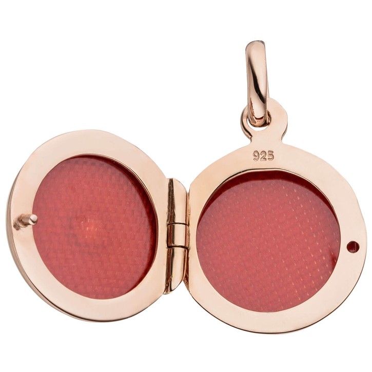 Medaillon rund 925 Silber rotgold vergoldet Zirkonia