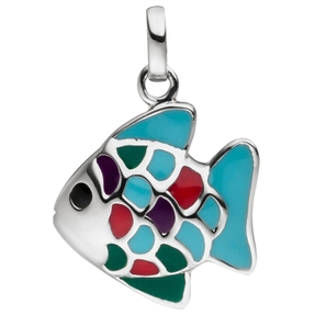 Anhänger Fisch aus 925 Silber mit bunten Emaille-Einlagen multicolor Kinder