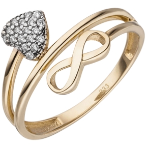 Ring aus 333 Gold Gelbgold Unendlichkeit & Herz mit 18 Zirkonia Fingerring Damen Ring aus 333 Gold Gelbgold Unendlichkeit & Herz mit 18 Zirkonia Fingerring Damen