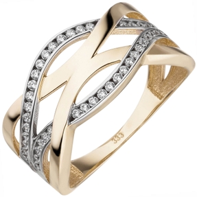 Ring aus 333 Gold Gelbgold bicolor mit 46 Zirkonia Goldring Breite 9,9mm Damen Ring aus 333 Gold Gelbgold bicolor mit 46 Zirkonia Goldring Breite 9,9mm Damen