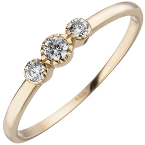 Ring aus 333 Gold Gelbgold mit 3 Zirkonia B: 3,7mm Fingerring Goldring Damen