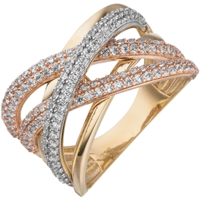 Breiter Pavé Ring aus 333 Gold Gelbgold Rotgold bicolor mit Zirkonia Damen