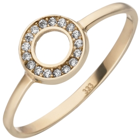 Ring aus 333 Gold Gelbgold mit 21 Zirkonia im Kreis Goldring Fingerring Damen