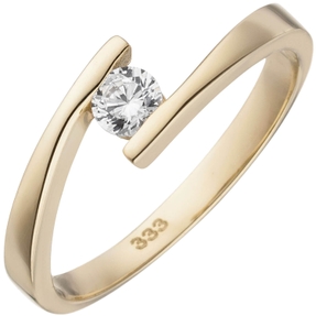 Solitär Ring aus 333 Gold Gelbgold mit Zirkonia Goldring Fingerring zeitlos