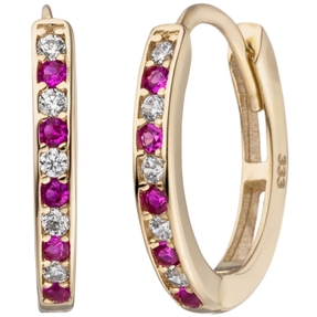 Schmale Creolen aus 333 Gold Gelbgold mit 20 Zirkonia rot weiß Ohrringe oval Schmale Creolen aus 333 Gold Gelbgold mit 20 Zirkonia rot weiß Ohrringe oval