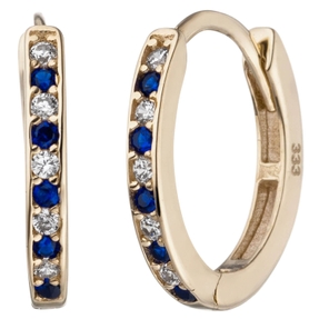 Schmale Creolen aus 333 Gold Gelbgold mit 20 Zirkonia blau weiß Ohrringe oval Schmale Creolen aus 333 Gold Gelbgold mit 20 Zirkonia blau weiß Ohrringe oval