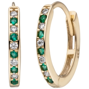 Schmale Creolen aus 333 Gold Gelbgold mit 20 Zirkonia grün weiß Ohrringe oval Schmale Creolen aus 333 Gold Gelbgold mit 20 Zirkonia grün weiß Ohrringe oval