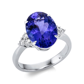Ring Oval aus 750 Weißgold Tansanit 5,85ct blau 6 Brillanten 0,21ct TW-SI B:12mm