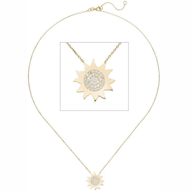 Collier Sonne aus 333 Gelbgold mit 37 Zirkonia