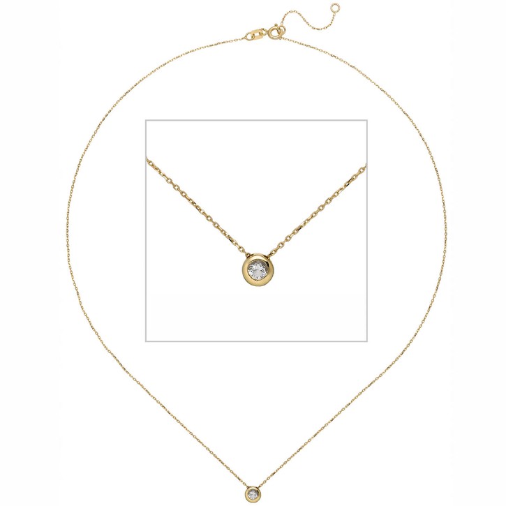 Solitär Collier aus 333 Gelbgold mit Zirkonia in Zargenfassung