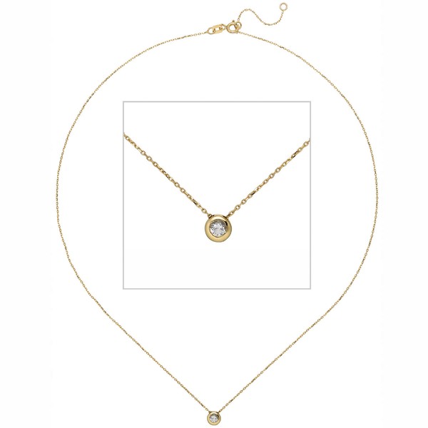 Solitär Collier aus 333 Gelbgold mit Zirkonia in Zargenfassung