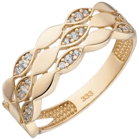 Ring aus 333 Gold Gelbgold aus 26 Zirkonia Goldring 3-reihig Fingerring Damen