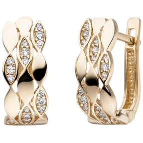 Ohrringe Creolen 16,3x6,7mm 333 Gold Gelbgold mit 32 Zirkonia Ohrringe Damen