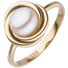 Ring aus 333 Gold Gelbgold mit Süßwasser Perle creme-weiß Perlenring Damen Ring aus 333 Gold Gelbgold mit Süßwasser Perle creme-weiß Perlenring Damen
