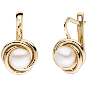 Ohrhänger aus 333 Gold Gelbgold mit Süßwasser Perlen creme-weiß Ohrringe Boutons Ohrhänger aus 333 Gold Gelbgold mit Süßwasser Perlen creme-weiß Ohrringe Boutons