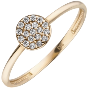 Ring aus 333 Gold Gelbgold mit 19 Zirkonia Goldring Ringkopf flach rund Ø6,3mm