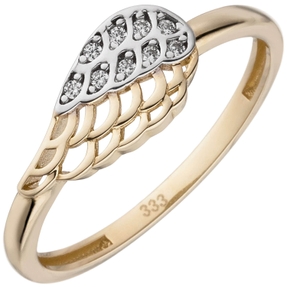 Ring Flügel aus 333 Gold Gelbgold bicolor mit 9 Zirkonia Fingerring Damen Ring Flügel aus 333 Gold Gelbgold bicolor mit 9 Zirkonia Fingerring Damen
