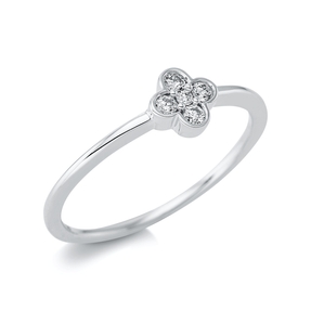 Ring Blume 750 Weißgold 4 Brillanten 0,09ct TW-SI 1 Brillant 0,01ct TW-SI B:5,5mm