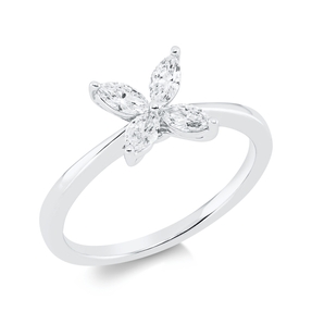 Ring Blume aus 750 Weißgold 4 Diamanten Navette-Schliff 0,45ct TW-VSI/SI B:7,8mm