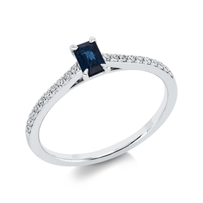 Ring aus 750 Weißgold Saphir 0,36ct blau 20 Brillanten 0,14ct TW-SI B:5,6mm