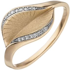 Ring aus 585 Gold Gelbgold teil-mattiert mit 16 Diamanten Brillanten 0,05 Ct.
