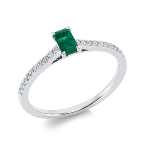 Ring aus 750 Weißgold Smaragd 0,32ct grün 20 Brillanten 0,14ct TW-SI B:5,5mm