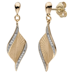 Ohrringe Ohrhänger aus 585 Gold Gelbgold teil-mattiert 20 Brillanten 0,06 Ct. Ohrringe Ohrhänger aus 585 Gold Gelbgold teil-mattiert 20 Brillanten 0,06 Ct.