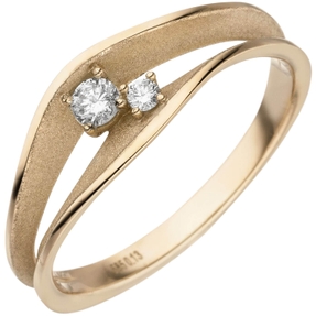 Ring aus 585 Gold Gelbgold teil-mattiert mit 2 Diamanten Brillanten 0,13 Ct.