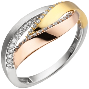 Ring aus 585 Gold gelb/weiß/rot tricolor 36 Diamanten Brillanten 0,23 Ct. Damen