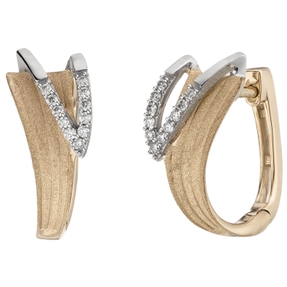 Ohrringe Creolen 15x6,8mm 585 Gold Gelbgold bicolor matt 22 Brillanten 0,1 Ct. Ohrringe Creolen 15x6,8mm 585 Gold Gelbgold bicolor matt 22 Brillanten 0,1 Ct.