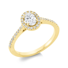 Ring Oval aus 750 Gold Gelbgold 37 Diamanten 0,64ct TW-SI B:8,7mm 4er-Krappe