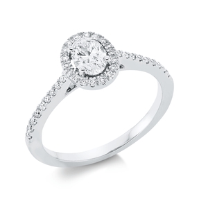Ring Oval aus 750 Gold Weißgold 37 Diamanten 0,64ct TW-SI B:8,7mm