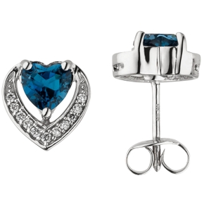 Ohrstecker Herz Herzen 585 Weißgold mit Blautopasen & 22 Diamanten Brillanten Ohrstecker Herz Herzen 585 Weißgold mit Blautopasen & 22 Diamanten Brillanten