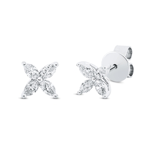 Ohrstecker Blume 750 Weißgold 8 Diamanten Navette-Schliff 0,47ct TW-VSI/SI 6x6mm
