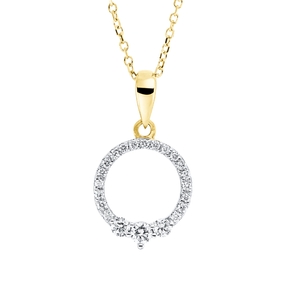 Collier Kreis aus 750 Gelbgold 22 Diamanten 0,21ct TW-SI L:45cm Fassung rhodiniert