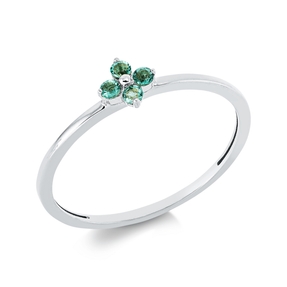 Ring Blume aus 750 Gold Weißgold 4 Smaragde 0,11ct grün B:4,8mm