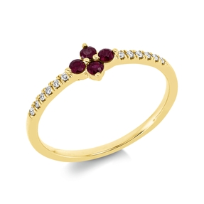 Ring Blume aus 750 Gelbgold 4 Rubine 0,17ct rot 12 Brillanten 0,06ct TW-SI B:5,3mm
