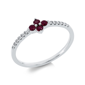 Ring Blume aus 750 Weißgold 4 Rubine 0,17ct rot 12 Brillanten 0,06ct TW-SI B:5,3mm