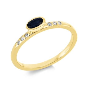 Ring Oval aus 750 Gelbgold Saphir 0,31ct blau 6 Brillanten 0,06ct TW-SI B:3,9mm