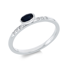 Ring Oval aus 750 Weißgold Saphir 0,31ct blau 6 Brillanten 0,06ct TW-SI B:3,9mm
