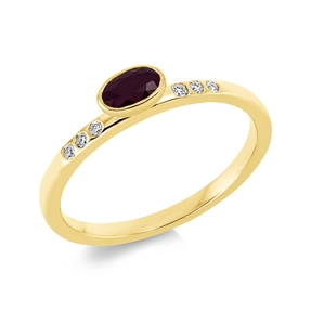 Ring Oval aus 750 Gelbgold Rubin 0,31ct rot 6 Brillanten 0,06ct TW-SI B:3,9mm