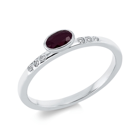 Ring Oval aus 750 Weißgold Rubin 0,31ct rot 6 Brillanten 0,06ct TW-SI B:3,9mm