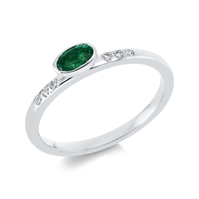 Ring Oval aus 750 Weißgold Smaragd 0,31ct grün 6 Brillanten 0,06ct TW-SI B:3,9mm