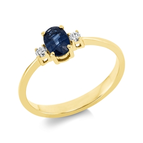 Ring Oval aus 750 Gelbgold Saphir 0,62ct blau 2 Brillanten 0,06ct TW-SI B:6mm