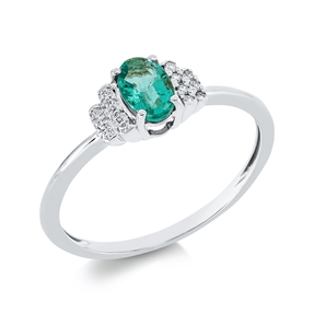 Ring aus 750 Weißgold Smaragd 0,62ct grün 14 Brillanten 0,06ct TW-SI B:5,8mm